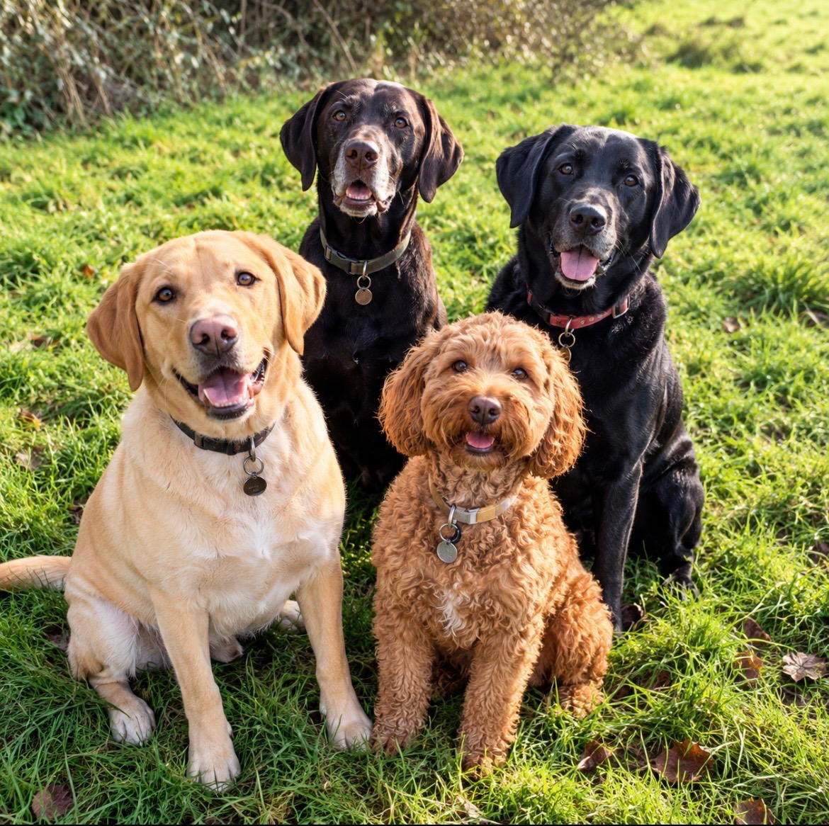 a group of 4 dogs